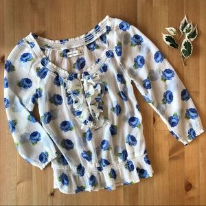 Abercrombie kids white blouse w/ blue roses